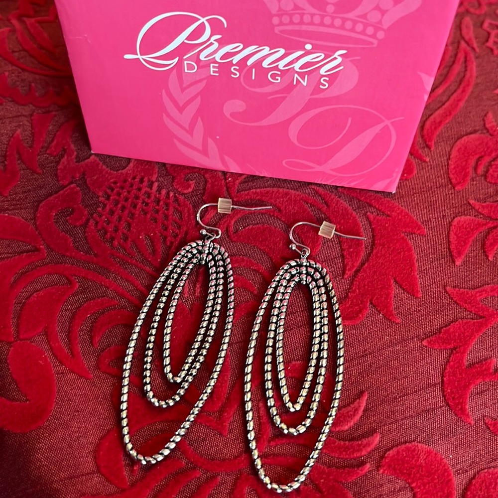 Premier Designs silver multi-hoop dangle earrings